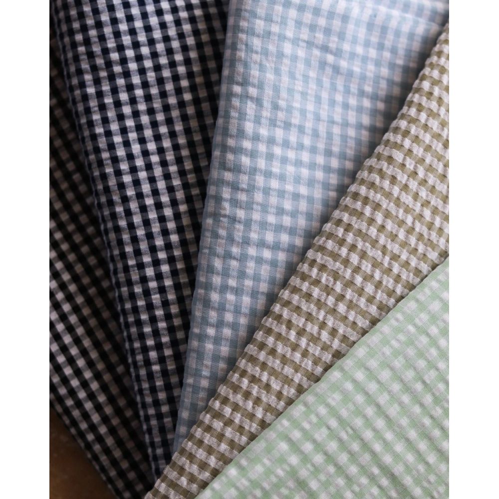 Seersucker / Coton mélangé gaufré vichy kaki clair