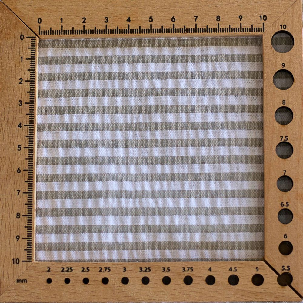 Seersucker / Coton mélangé gaufré rayures kaki clair