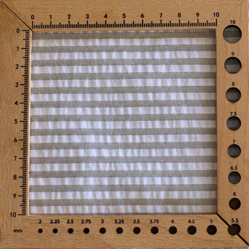 Seersucker / Coton mélangé gaufré rayures kaki clair