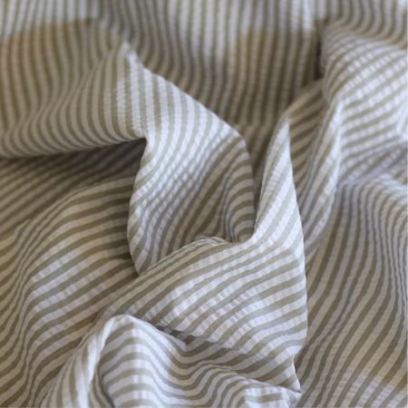 Seersucker / Coton mélangé gaufré rayures kaki clair