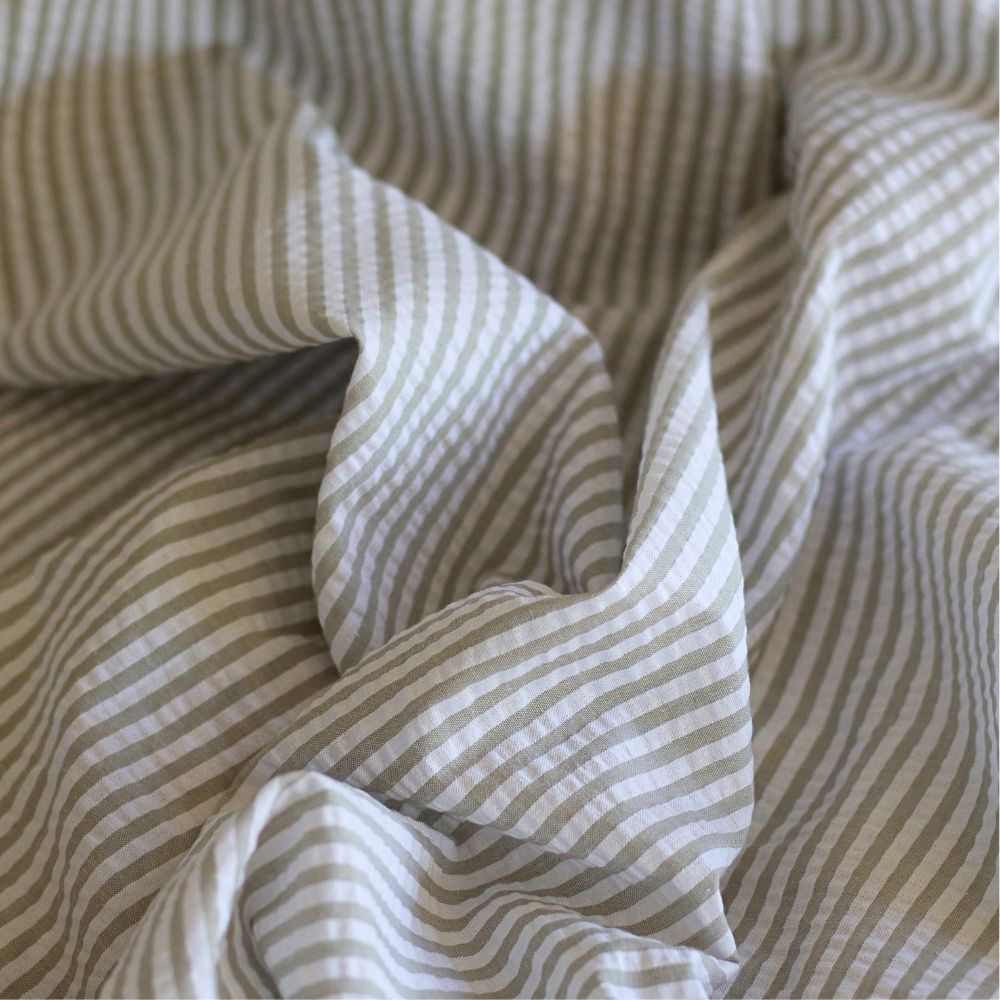 Seersucker / Coton mélangé gaufré rayures kaki clair