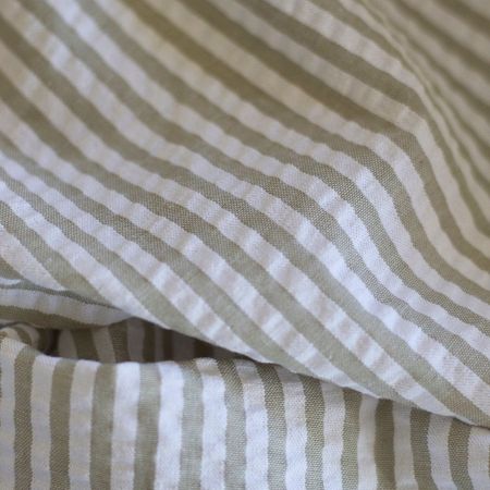 Seersucker / Coton mélangé gaufré rayures kaki clair