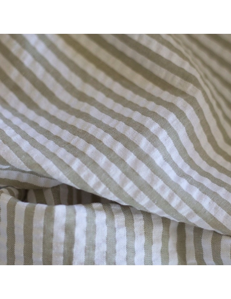 Seersucker / Coton mélangé gaufré rayures kaki clair