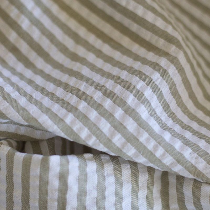 Seersucker / Coton mélangé gaufré rayures kaki clair