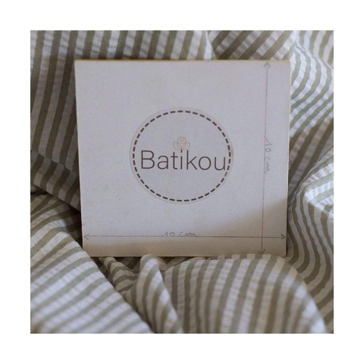 Seersucker / Coton mélangé gaufré rayures kaki clair