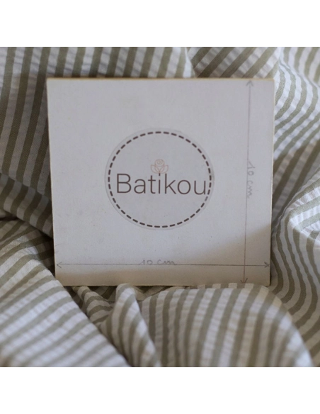 Seersucker / Coton mélangé gaufré rayures kaki clair