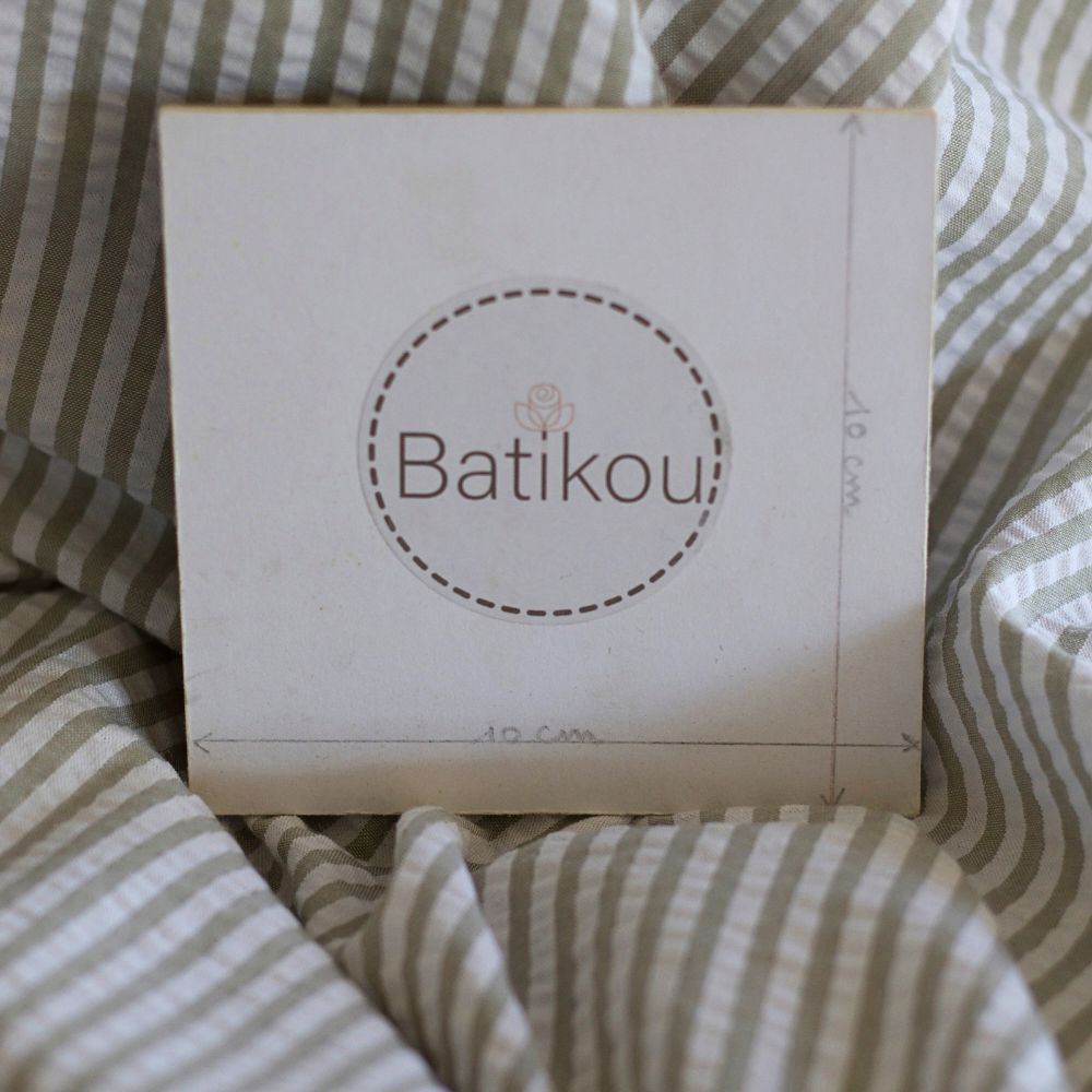 Seersucker / Coton mélangé gaufré rayures kaki clair