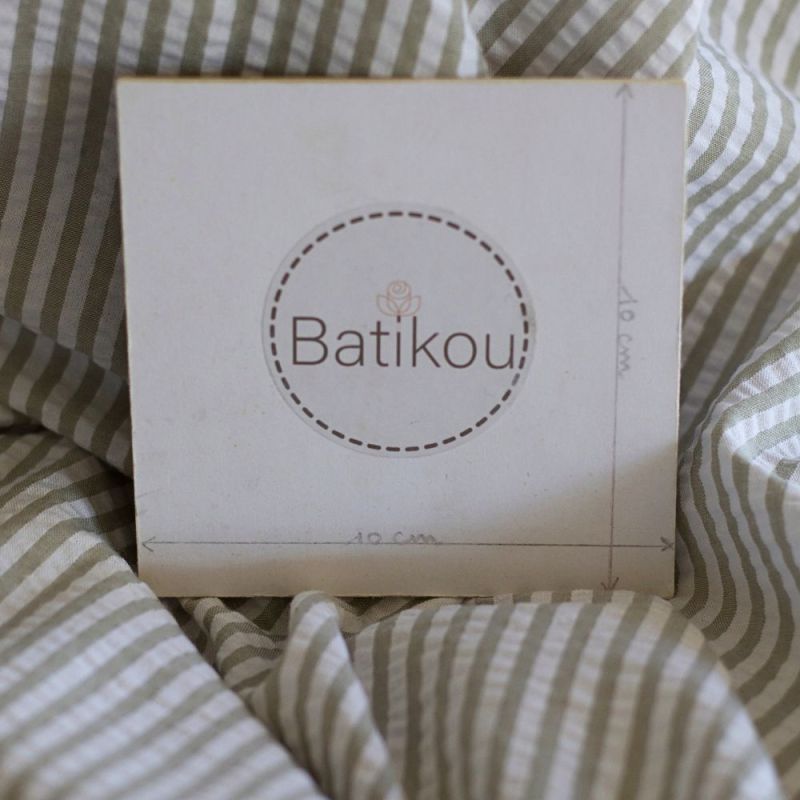 Seersucker / Coton mélangé gaufré rayures kaki clair