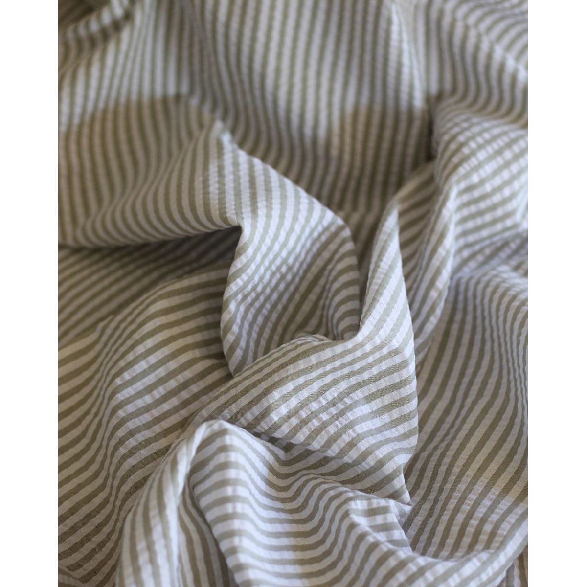 Seersucker / Coton mélangé gaufré rayures kaki clair