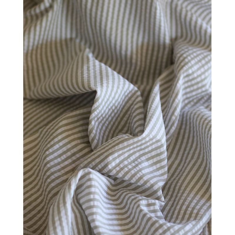 Seersucker / Coton mélangé gaufré rayures kaki clair