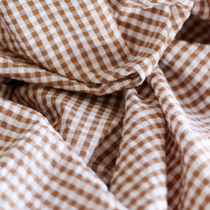 Seersucker / Coton mélangé gaufré vichy camel clair