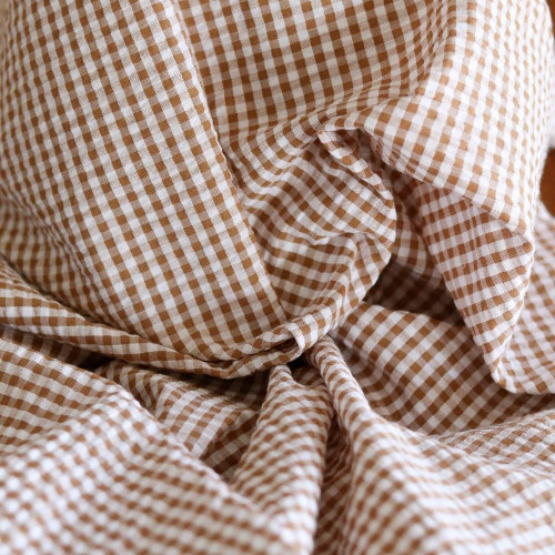 Seersucker / Coton mélangé gaufré vichy camel clair 2