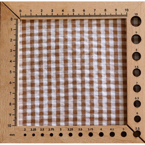 Seersucker / Coton mélangé gaufré vichy camel clair