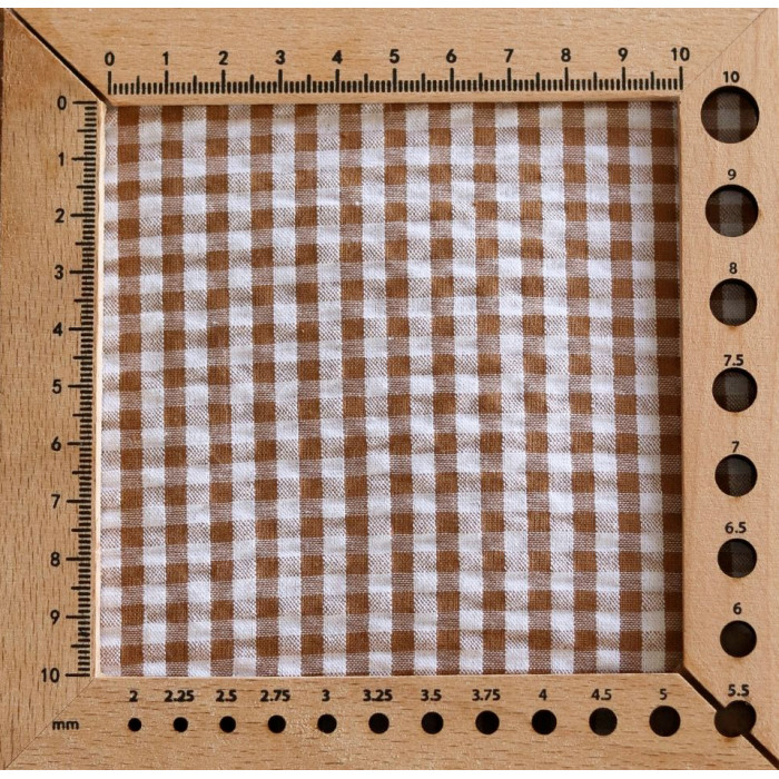 Seersucker / Coton mélangé gaufré vichy camel clair