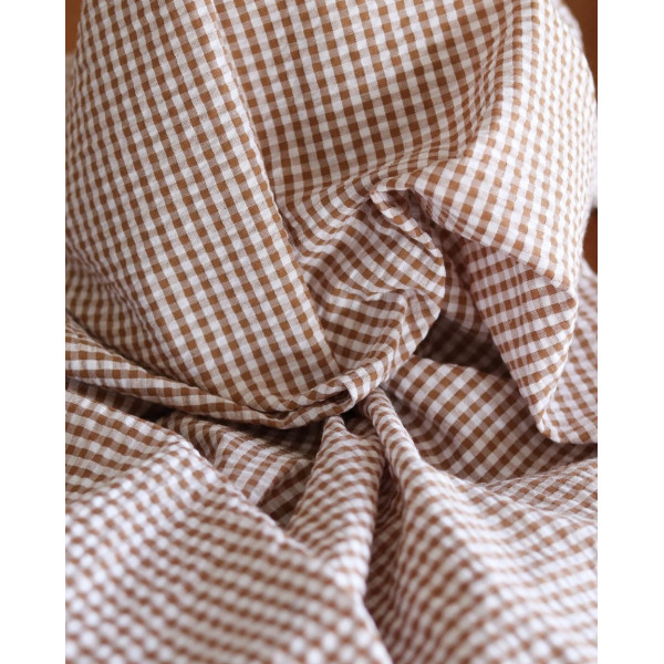 Seersucker / Coton mélangé gaufré vichy camel clair