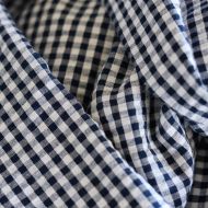 Seersucker / Coton mélangé gaufré vichy blanc et bleu marine