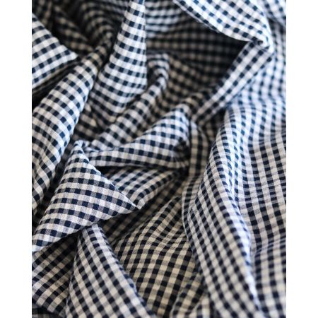 Seersucker / Coton mélangé gaufré vichy blanc et bleu marine Seersucker / Coton mélangé gaufré vichy blanc et bleu marine