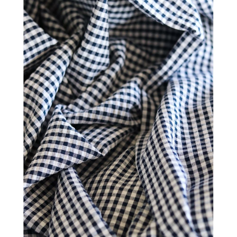 Seersucker / Coton mélangé gaufré vichy blanc et bleu marine