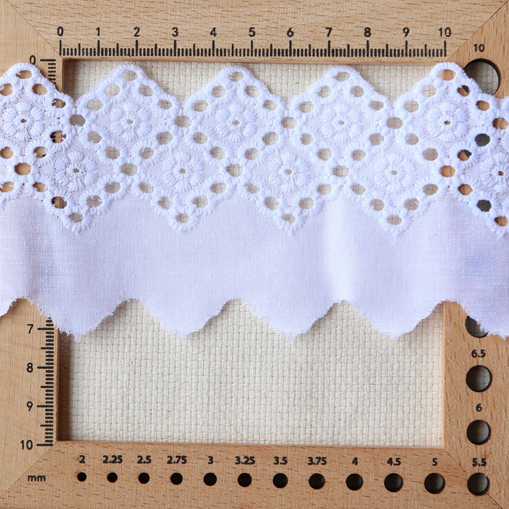 Galon coton broderie blanc65mm x1m