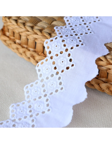 Galon coton broderie blanc65mm x1m