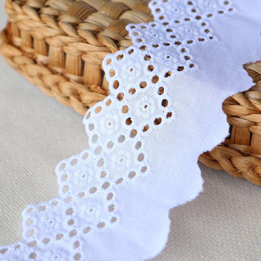 Galon coton broderie blanc65mm x1m