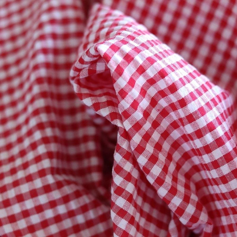 Seersucker / Coton mélangé gaufré vichy blanc et rouge