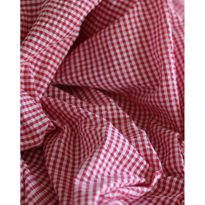 Seersucker / Coton mélangé gaufré vichy blanc et rouge