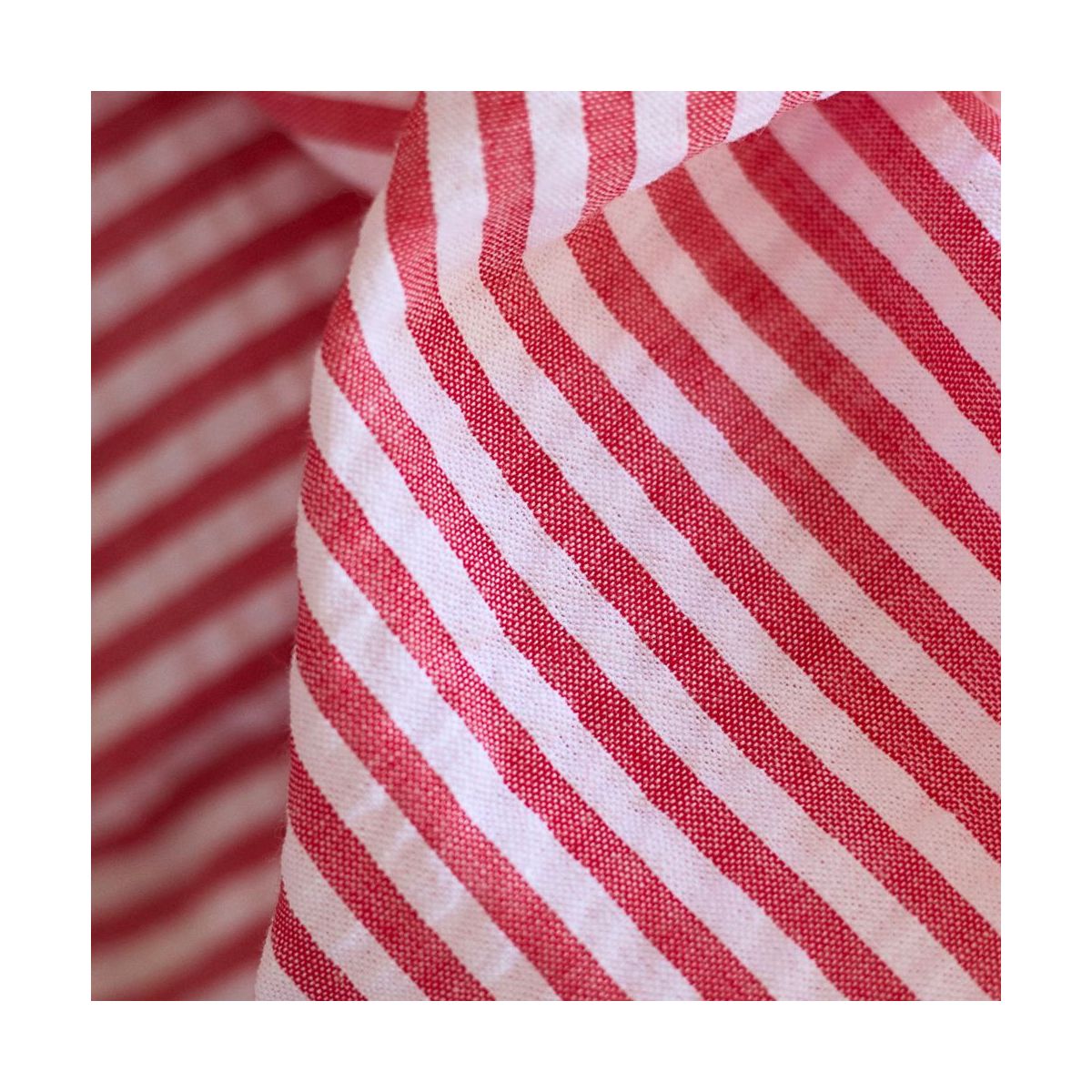 Seersucker / Coton mélangé gaufré rayures blanc et rouge