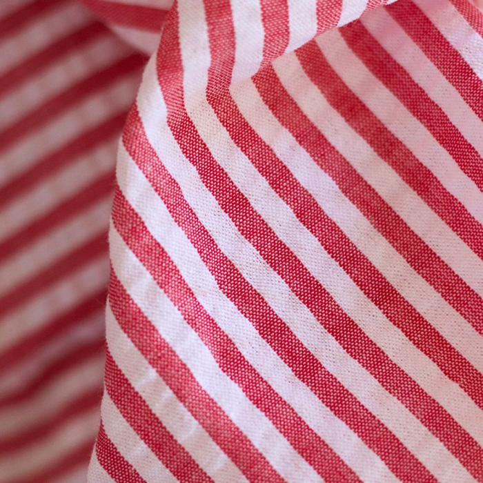 Seersucker / Coton mélangé gaufré rayures blanc et rouge