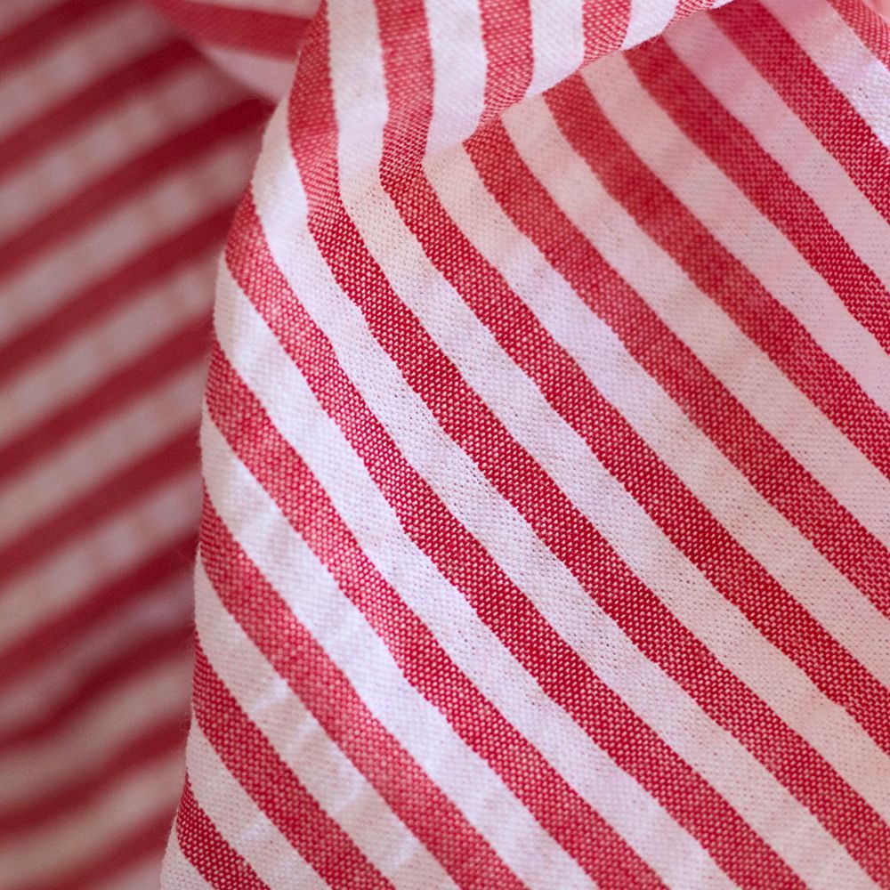 Seersucker / Coton mélangé gaufré rayures blanc et rouge