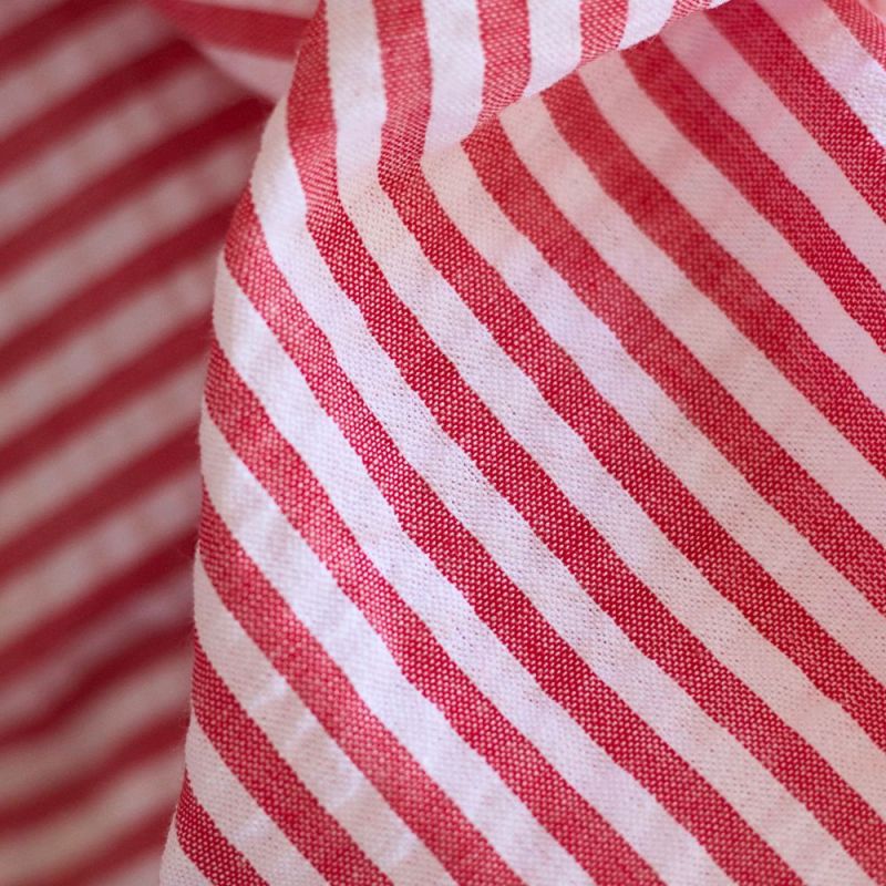 Seersucker / Coton mélangé gaufré rayures blanc et rouge