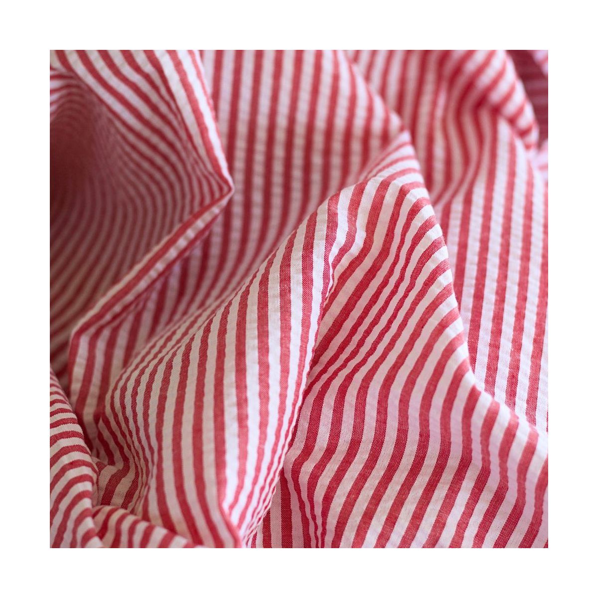 Seersucker / Coton mélangé gaufré rayures blanc et rouge