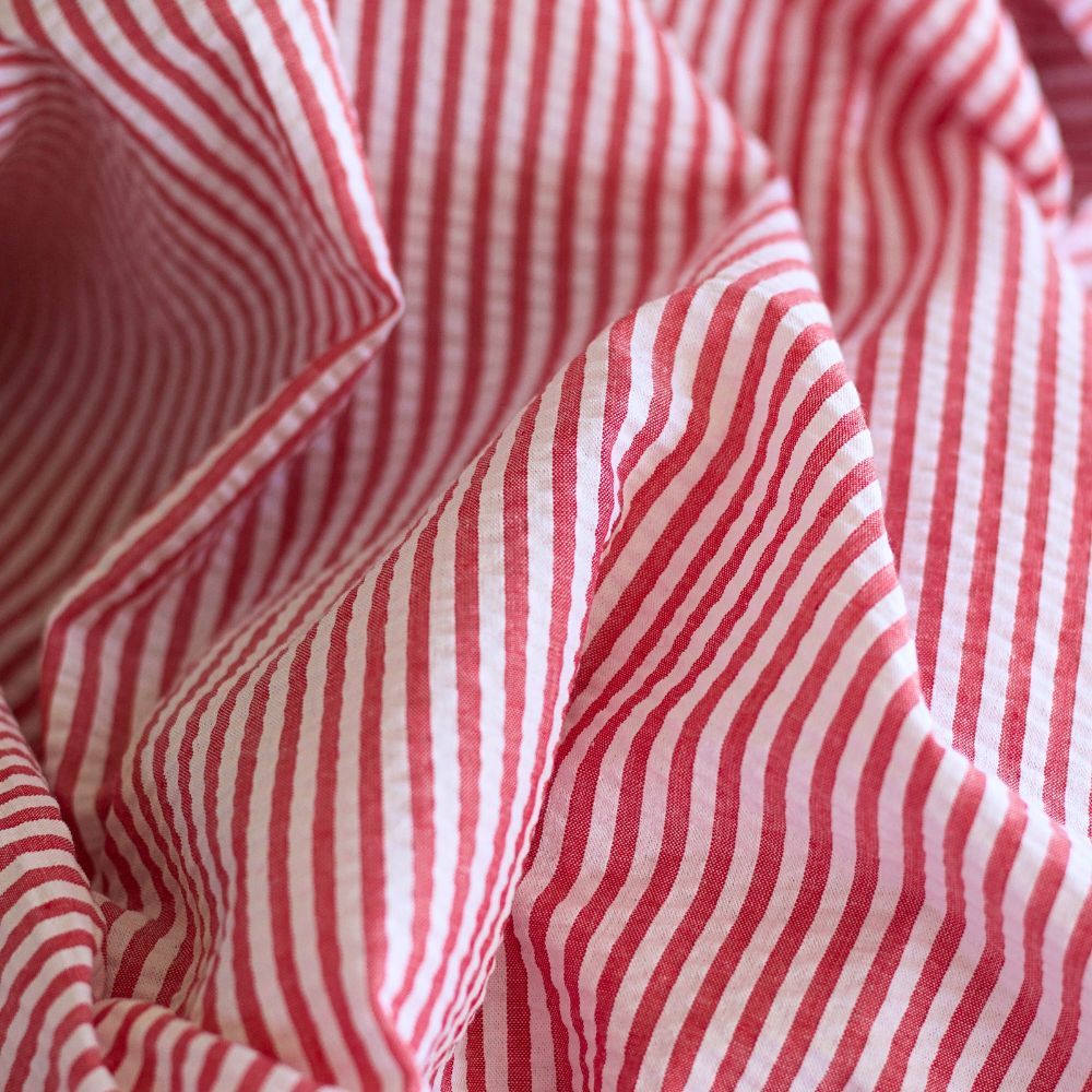 Seersucker / Coton mélangé gaufré rayures blanc et rouge