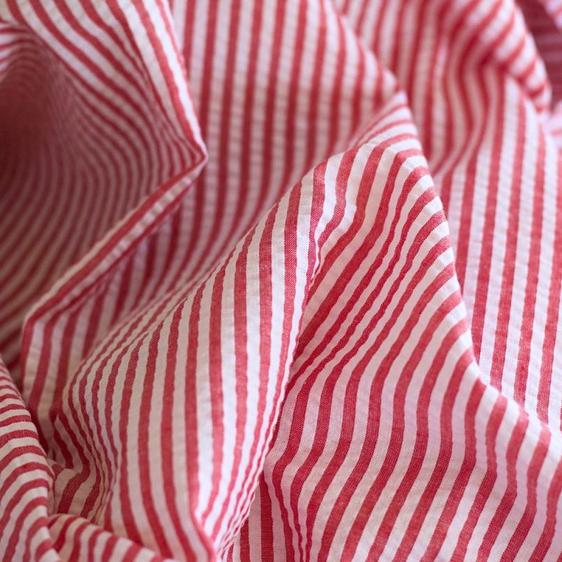 Seersucker / Coton mélangé gaufré rayures blanc et rouge