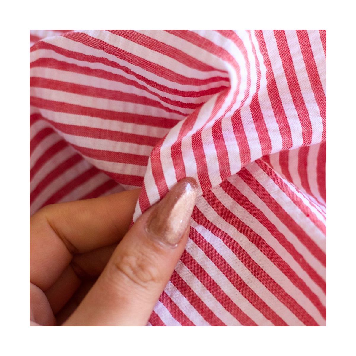 Seersucker / Coton mélangé gaufré rayures blanc et rouge