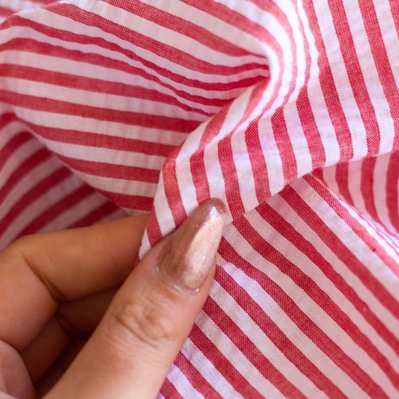 Seersucker / Coton mélangé gaufré rayures blanc et rouge
