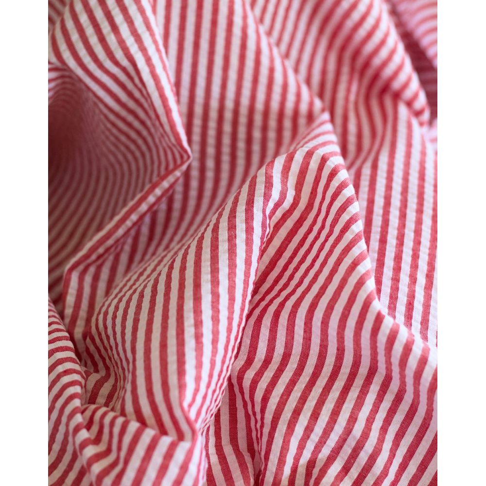 Seersucker / Coton mélangé gaufré rayures blanc et rouge