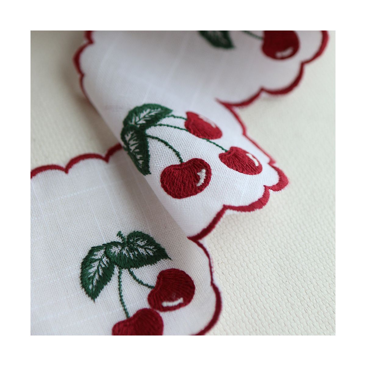 Galon broderie cerises rouges 95mm x1m Galon broderie cerises rouges 95mm x1m
