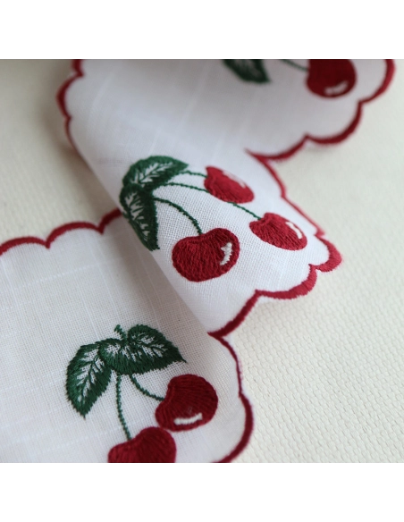 Galon broderie cerises rouges 95mm x1m