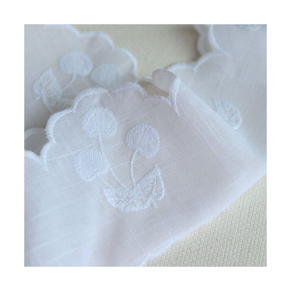 Galon broderie cerises ton sur ton blanc 95mm x1m Galon broderie cerises ton sur ton blanc 95mm x1m