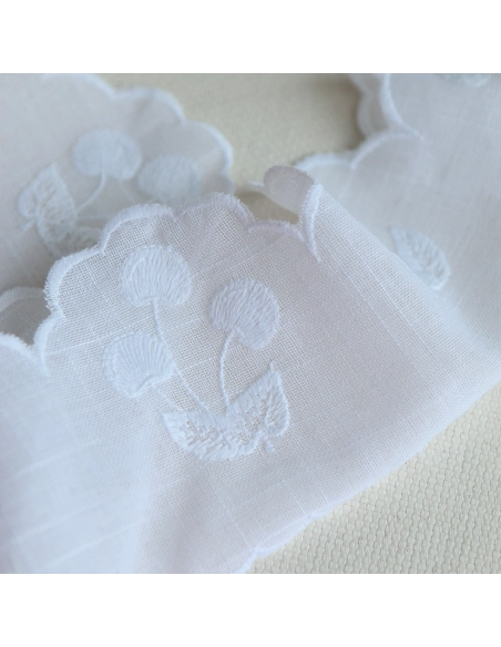 Galon broderie cerises ton sur ton blanc 95mm x1m