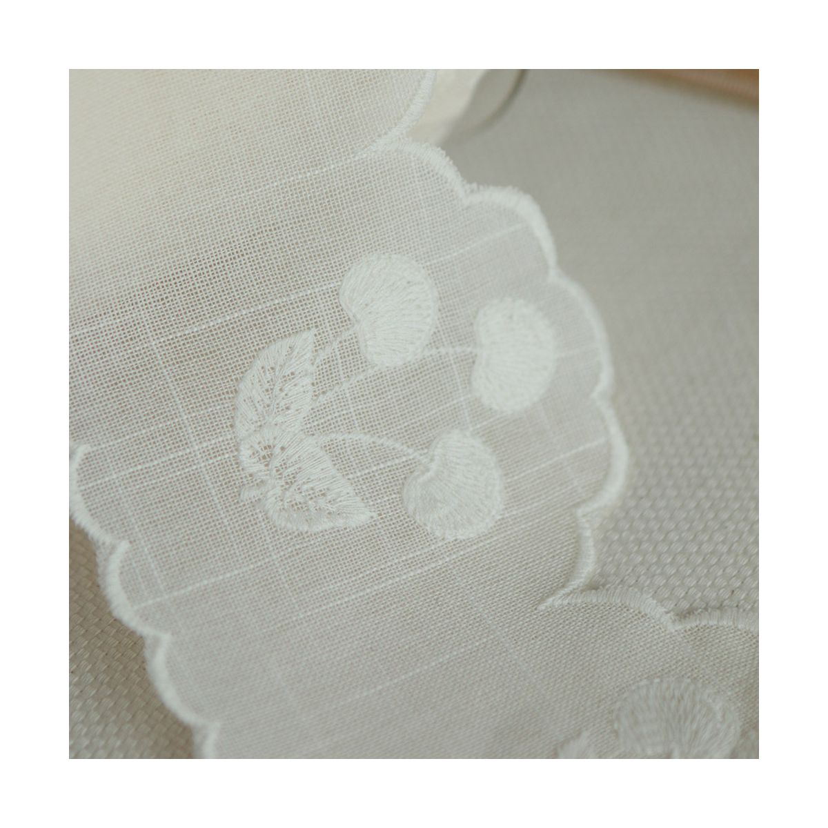 Galon effet lin broderie cerises ton sur ton écru 95mm x1m Galon effet lin broderie cerises ton sur ton écru 95mm x1m