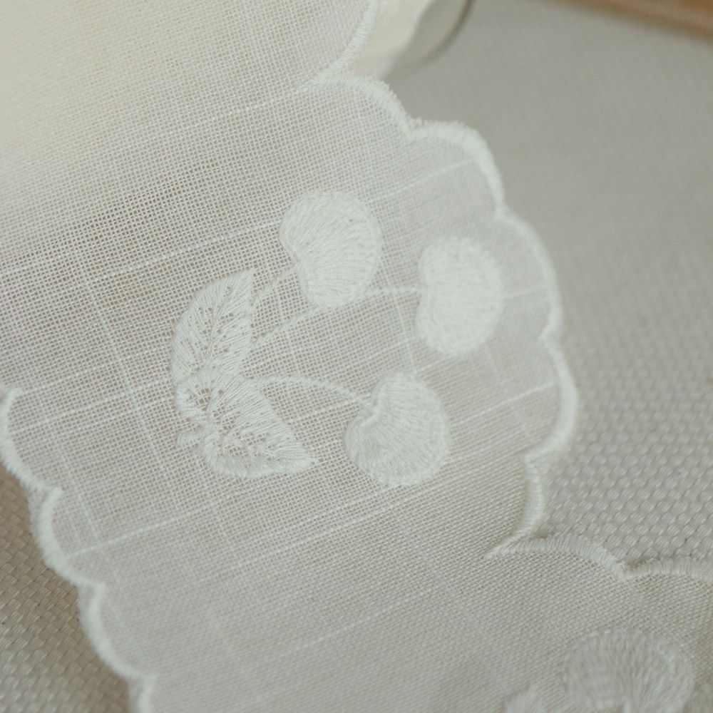Galon effet lin broderie cerises ton sur ton écru 95mm x1m