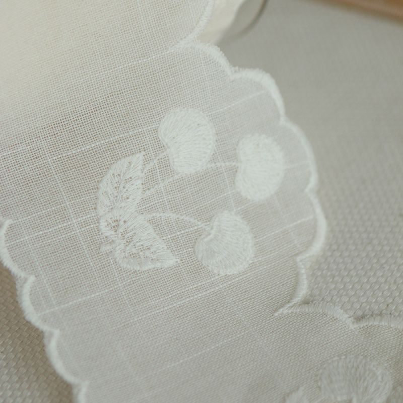 Galon effet lin broderie cerises ton sur ton écru 95mm x1m