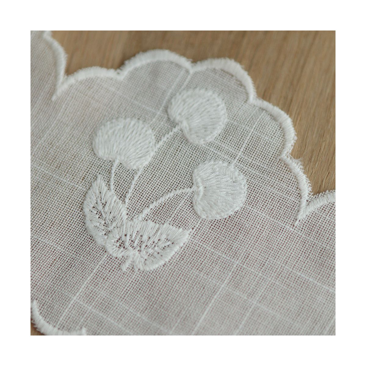 Galon effet lin broderie cerises ton sur ton écru 95mm x1m Galon effet lin broderie cerises ton sur ton écru 95mm x1m
