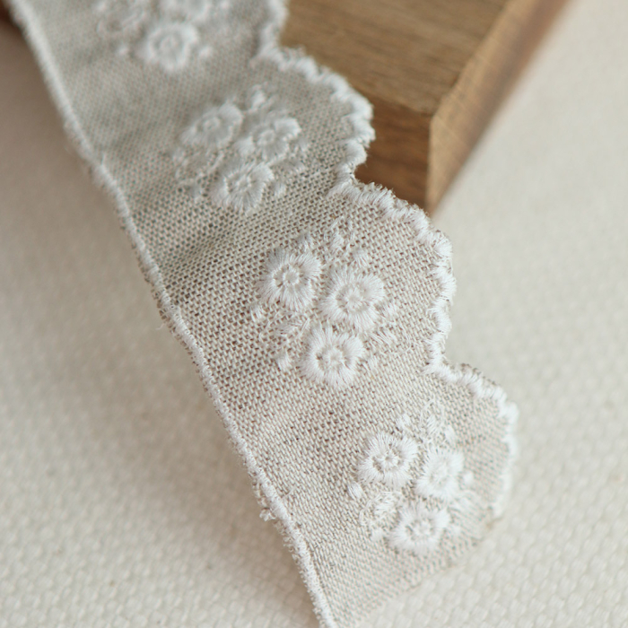 Galon lin broderie écru 35mm x1m