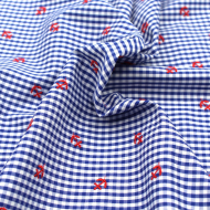 Popeline coton BIO vichy bleu broderies ancres marines