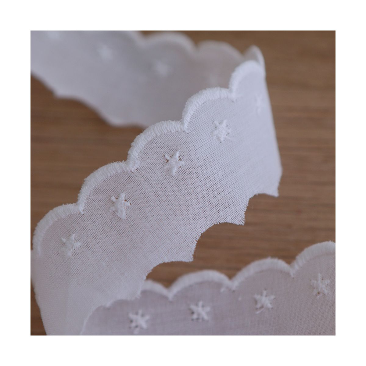 Galon coton broderie anglaise brodé 30mm x 1m blanc Galon coton broderie anglaise brodé 30mm x 1m blanc