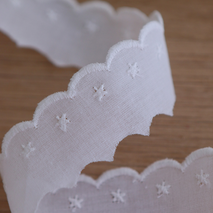 Galon coton broderie anglaise brodé 30mm x 1m blanc