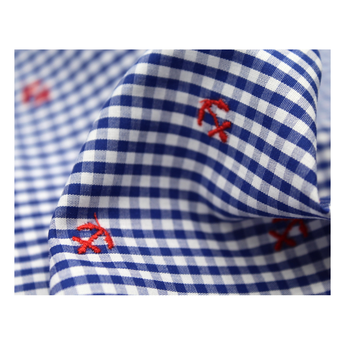 Popeline coton BIO vichy bleu broderies ancres marines Popeline coton BIO vichy bleu broderies ancres marines